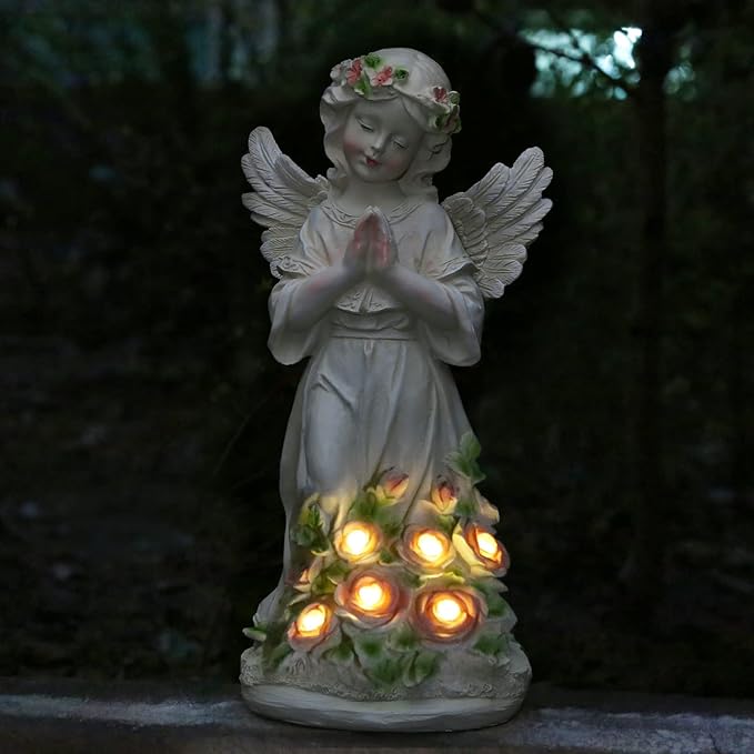 Garden Decor Angel Statue, Outdoor Patio Garden Sculptures & Statues, Solar Yard Decorations Lawn Ornaments Figurines for Outside