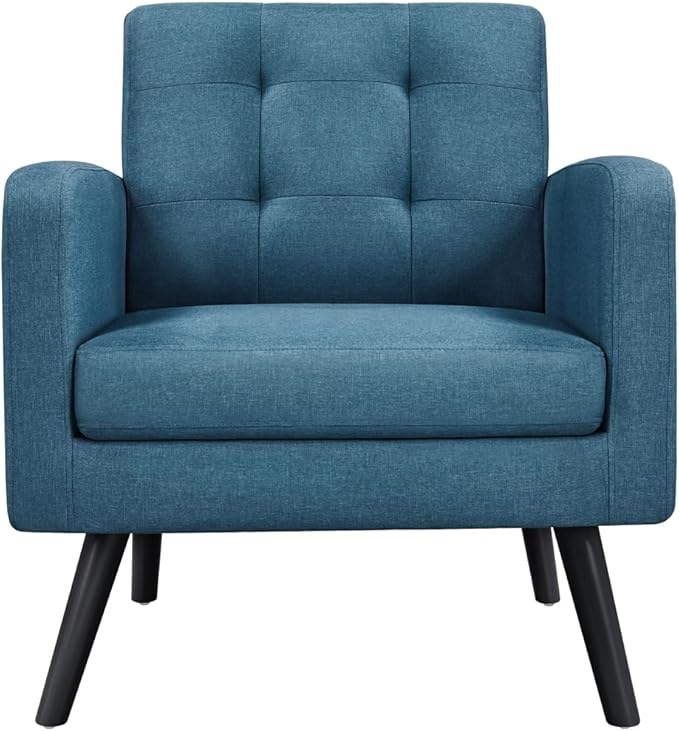 Yaheetech Mid-Century Accent Chairs, Modern Upholstered Living Room Chair, Cozy Armchair Button Tufted Back and Wood Legs for Bedroom/Office/Cafe, Set of 2, Navy Blue