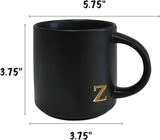 COLLECTIVE HOME - Black Monogram Ceramic Mugs, 15 oz Golden Initial Coffee Cups, Elegant Alphabet Tea Mugs, Personalized Halloween Mug with Gift Box, Perfect for Office and Home Décor (z)