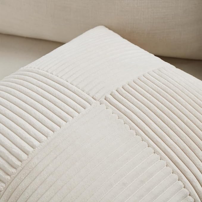 Fancy Homi 2 Packs Cream Long Lumbar Decorative Throw Pillow Covers 16x24 Inch for Couch Bed Sofa, Rustic Farmhouse Boho Home Decor, Soft Striped Corduroy Rectangle Accent Cushion Case 40x60 cm