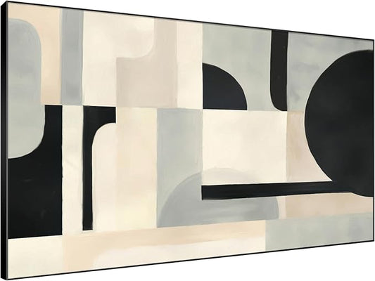 SIGNWIN 46"x72" Extra Large Framed Wall Art Modern Neutral Abstract Geometric in Black and Beige, Clean Minimalist Design for Home Living Room Bedroom Decor (Frame Assembly Required)