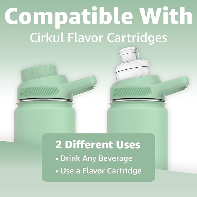 Chill Oasis Water Bottle | Compatible With Popular Flavor Cartridges | BPA Free, Leak Proof, Double-Walled Vacuum Insulated Stainless Steel, and Dishwasher Safe | Cold for 24 Hours (Sage, 22oz)