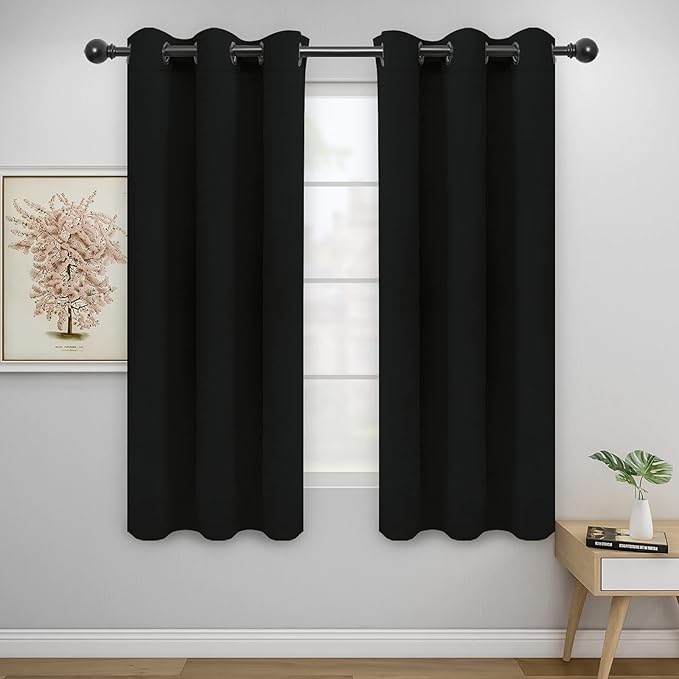 Easy-Going Blackout Curtains for Bedroom, Solid Thermal Insulated Grommet and Noise Reduction Window Drapes, Room Darkening Curtains for Living Room, 2 Panels(42x63 in, Black)