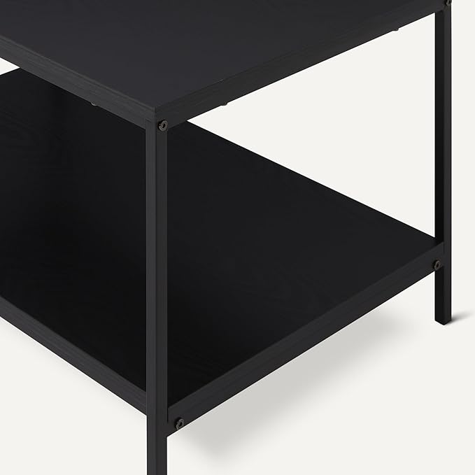 Amazon Basics Rectangular Coffee Table with Bottom Shelf, Living Room Centre Table, Wooden Black, 19.9" D x 31.5" W x 16.5" H