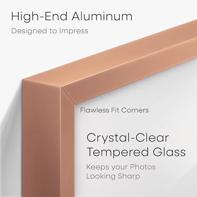 Homeforia 27x40 Poster Frame Rose Gold, High End Metal 27x40 Large Picture Frames with Mat 24x36 inch Photo, 27 x 40 Thin Frame Matted to 24 x 36 Print, 40x27 Frame, Tempered Glass, Wall Kit, Set of 1