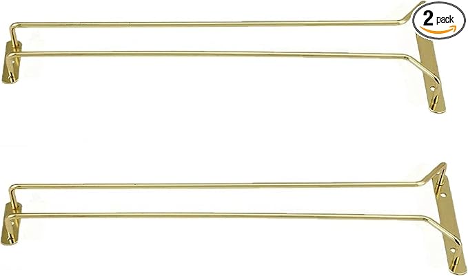 TrueCraftware- 24-Inch Wine Glass Rack Brass Finish Set of 2- Stemware Rack Wire Hanging Rack Under Cabinet Wine Glass Stemware Holder Glass Storage Hanger Organizer for Kitchen and Bar