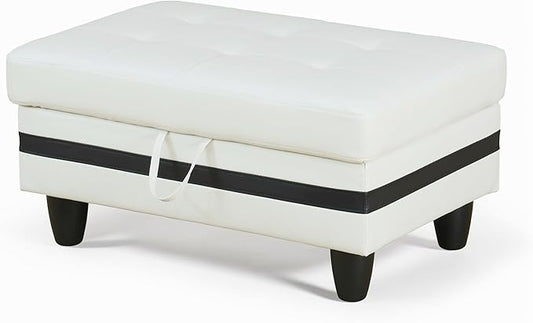 Ottoman Rectangular Storage Ottoman Bench, Faux Leather Footrest, Coffee Table, Stool Footstool with Hinged Lid for Living Room, Bedroom, Entryway, White with Black Strip, 35"x23.5"x17.5"