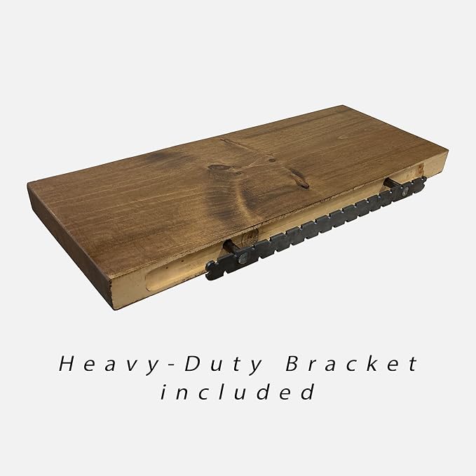 URBANDI, Rustic Floating Shelves, Set of 2, Hidden Bracket, Solid Wood, Heavy Duty, Wall Mounted Shelves, (Dark Brown, 24Wx8D)