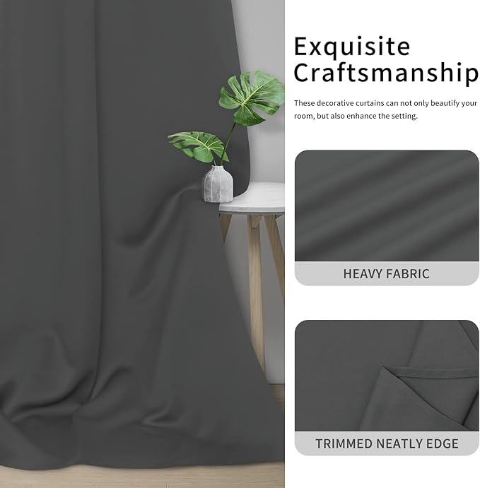 Easy-Going Blackout Curtains for Bedroom, Solid Thermal Insulated Grommet and Noise Reduction Window Drapes, Room Darkening Curtains for Living Room, 2 Panels (34x84 in, Gray)