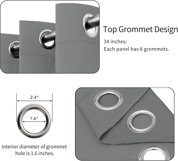 Easy-Going Blackout Curtains for Bedroom, Solid Thermal Insulated Grommet and Noise Reduction Window Drapes, Room Darkening Curtains for Living Room, 2 Panels (34x72 in, Light Gray)