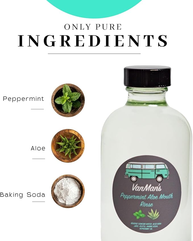 Vanman's - VanMan's Peppermint Aloe Mouth Rinse (8 Ounce) - Aloe, Fresh Mint Remineralizing Mouthwash for Gum Health, Bad Breath and Dry Mouth