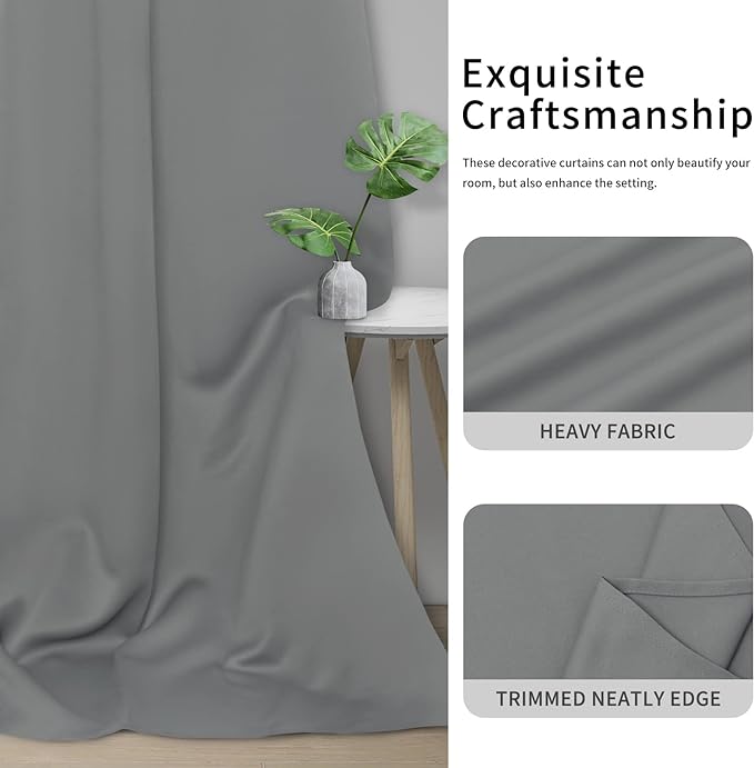 Easy-Going Blackout Curtains for Bedroom, Solid Thermal Insulated Grommet and Noise Reduction Window Drapes, Room Darkening Curtains for Living Room, 2 Panels (42x95 in, Light Gray)