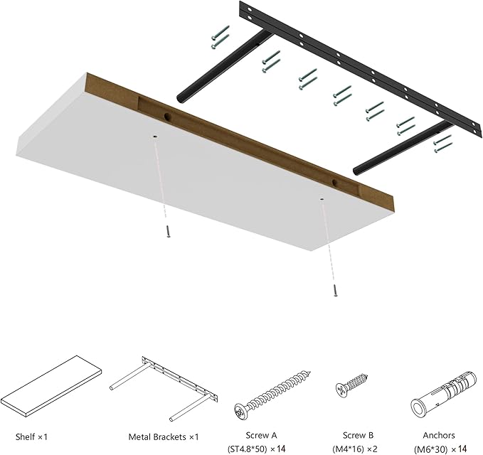 Large Floating Shelves for Wall Set of 1 Wooden Wall Shelves 24 in x 12.75 in x 2 in Room Decor Long Shelf with Invisible Wall Mount Bracket for Bedroom Kitchen Living Room White