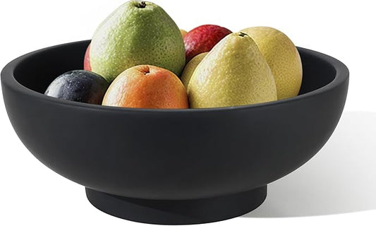 Large Black Decorative Bowl for Home Decor - Modern Concrete Fruit Bowl for Kitchen Counter or Coffee Table