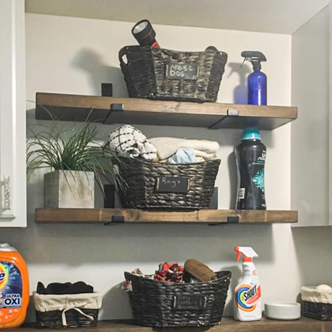 Rustic Shelves with J-Brackets Set of 2, Industrial Shelf, Kitchen Shelves, Solid Wood, Decorative Wall Storage, Heavy Duty, URBANDI (Dark Brown, 36Wx8D)