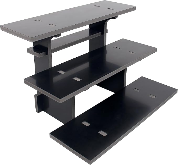 WANLIAN 3-Tier Straight Retail Table Display Stand, Portable Display Rack Shelves for Vendors, Craft Shows, Farmers Market, Pop Up Shop Countertop Black Risers for Display, Soap, Candles, Tumblers