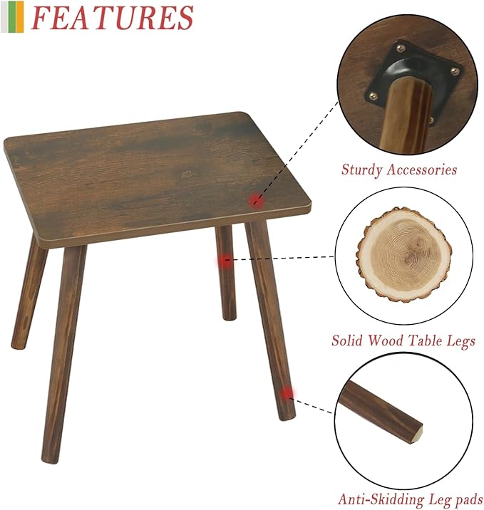 AWASEN Side Table, Small Wood End Table Living Room, Mini Bed Side Table Modern Accent Nightstand with Solid Wood for Bedroom Office Small Spaces, Rustic Brown