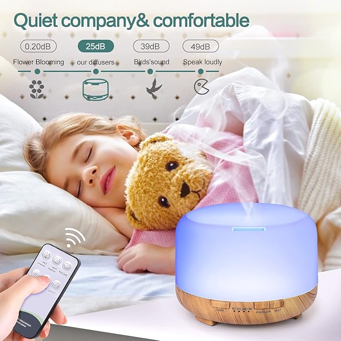 YIKUBEE Oil Diffuser with Essential Oils Set, 500ml Diffuser, 6x10mL Essential for diffusers for Home, Aromatherapy Humidifier, Diffusers for Essential Oils Large Room