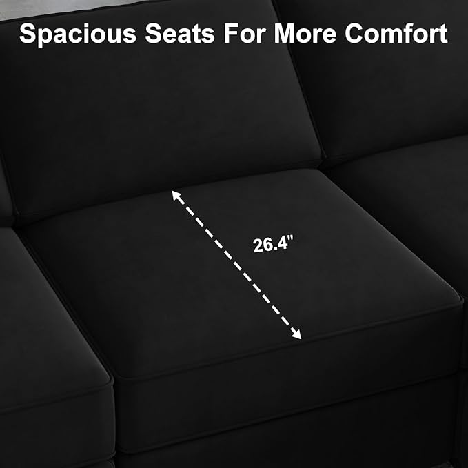 Belffin Modular Velvet Sectional Sofa with Chaise Lounge Sectional Sleeper Sofa with Storage Chaise Sofas Bed Couch for Living Room Black
