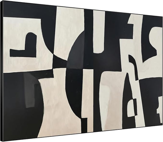 SIGNWIN 46"x60" Extra Large Framed Wall Art Black and White Abstract Geometric Design, Minimalist Modern Print for Home Living Room Bedroom Decor (Frame Assembly Required)