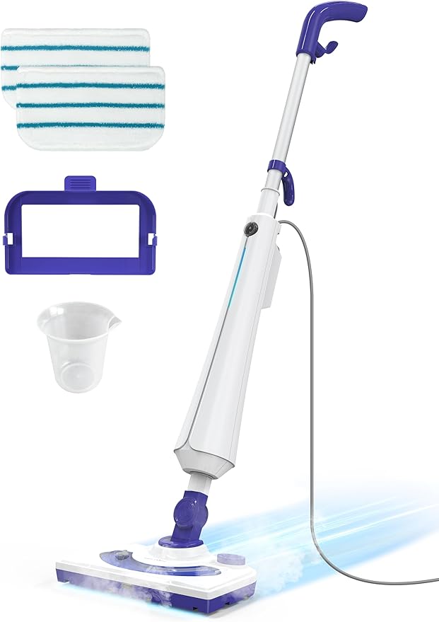 Professional Steam Mop Cleaner, 1300W Floor Steamer with Detergent Chamber, 25S Heat Up, Lightweight Steamer for Cleaning with 2 Washable Pads, Safe for Tiles, Upholstery, Carpet, Hardwood