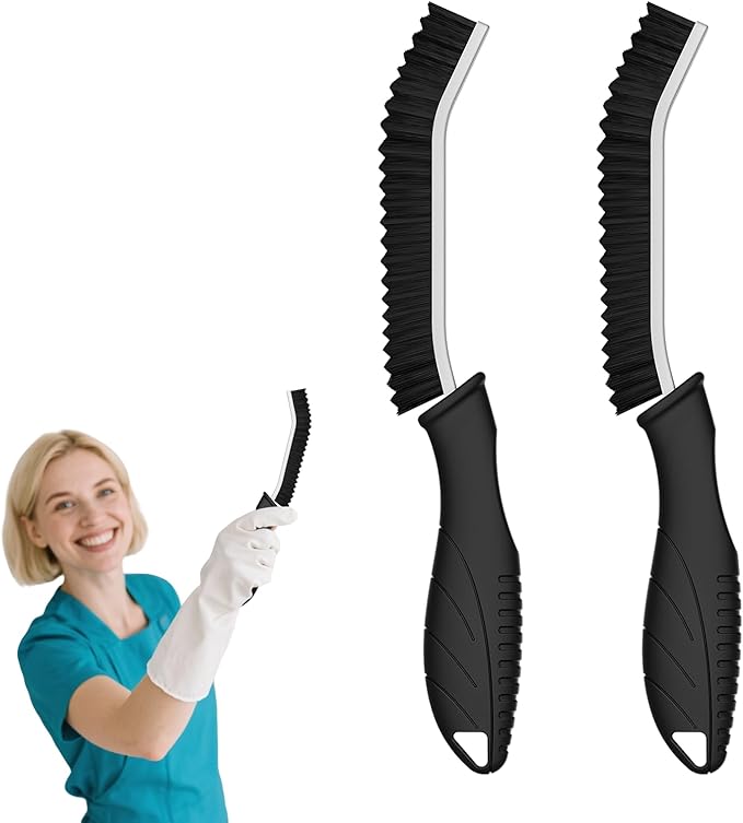 Crevice Cleaning Brushes, Cleaner Scrub Brush Tool for Hard to Reach Tight Space, Home Essentials, Serrated Scrub Brushes, Cleaning Supplies for Shower, Bathroom, Kitchen, Toilet (2, Black)