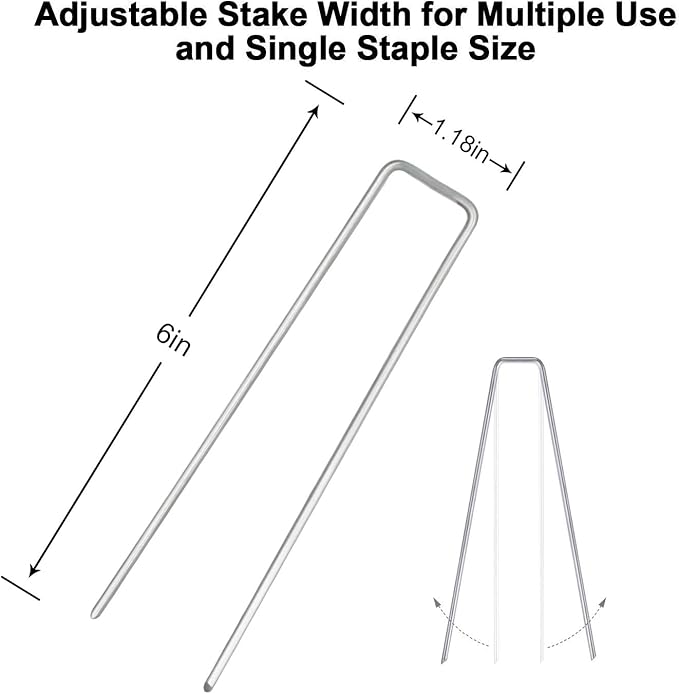 Petgrow 6 Inch Garden Stakes Galvanized Landscape Staples,U-Type Turf Staples for Artificial Grass, Rust Proof Sod Pins Stakes for Securing Fences Weed Barrier,Outdoor Wires Cords Tents Tarps,100