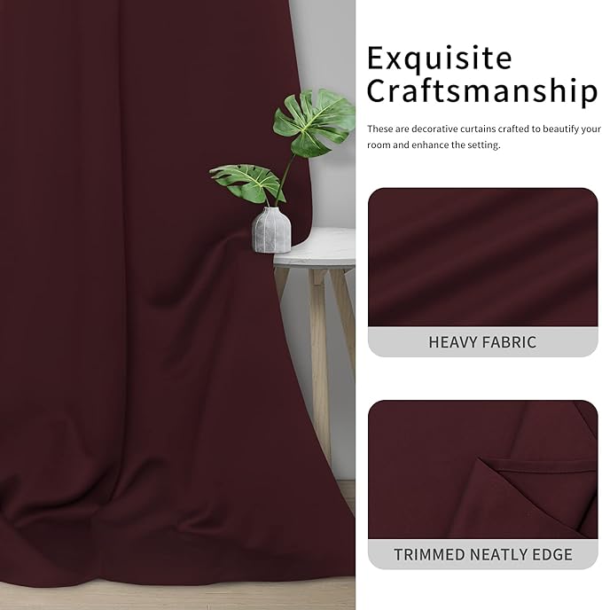 Easy-Going Blackout Curtains for Bedroom, Solid Thermal Insulated Grommet and Noise Reduction Window Drapes, Room Darkening Curtains for Living Room, 2 Panels(42x72 in, Wine)