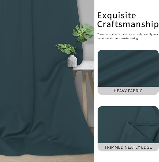 Easy-Going Blackout Curtains for Bedroom, Solid Thermal Insulated Grommet and Noise Reduction Window Drapes, Room Darkening Curtains for Living Room, 2 Panels (34x84 in, Bluestone)