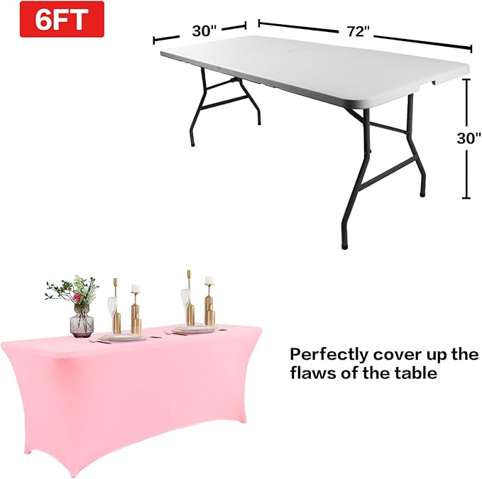 IVAPUPU 2 Pack 8FT Table Cloth for Rectangular Fitted Events Stretch Pink Table Covers Washable Cover Spandex Tablecloth Protector for Party, Wedding, Cocktail, Banquet, Festival