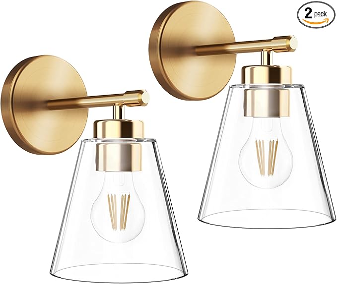 Hamilyeah Gold Wall Sconces Set of 2, Bathroom Sconce Lighting Fixtures, Modern Industrial Sconces Wall Lighting Indoor, Brass Wall Lamps for Bedroom Living Room Kitchen Over Sink Hallway