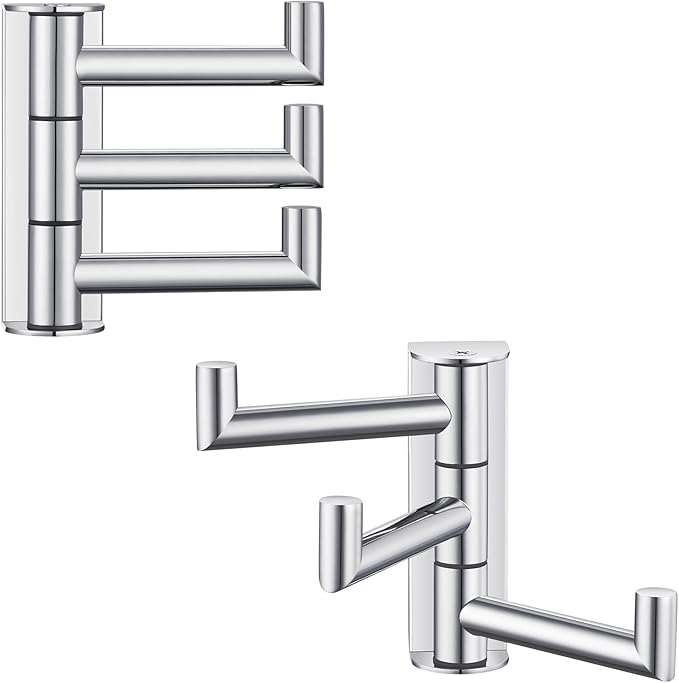 Angle Simple Swivel Towel Hooks for Bathroom, SUS 304 Stainless Steel Foldable 3 Arms Hand Towel Holder, Coat Wall Hooks, Polished Chrome, 2 Pack