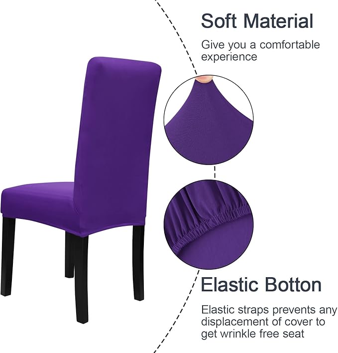 JQinHome Dining Chair Slipcover, High Stretch Removable Washable Chair Seat Protector Cover Set of 6,Chair Covers for Dining Room, Kitchen,Home Party,Wedding Ceremony(Purple, 6PC)