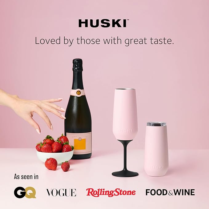 Huski Champagne Flute | NEW | Award-winning Design with Detachable Stem | Premium Stainless Steel Champagne Glass with Lid | Triple Insulated Tumbler | 8oz Capacity | Great Gift (Black)