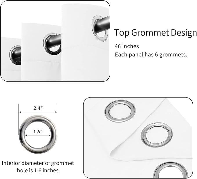 Easy-Going Blackout Curtains for Bedroom, Solid Thermal Insulated Grommet and Noise Reduction Window Drapes, Room Darkening Curtains for Living Room, 2 Panels(46x63 in, White)
