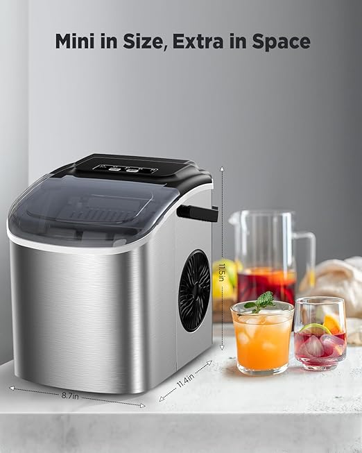 Silonn Ice Makers Countertop, 9 Cubes Ready in 6 Mins, 26lbs in 24Hrs, Self-Cleaning Ice Machine with Ice Scoop and Basket, 2 Sizes of Bullet Ice