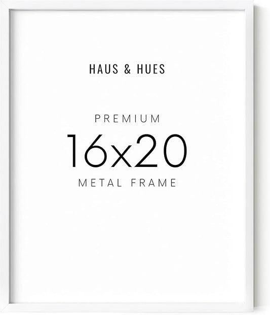 HAUS AND HUES White 16x20 Picture Frame - Modern Aluminum Wall Art Display - Minimalist, Lightweight 16x20 White Frame for Art Prints, Photos, Posters - Ready-to-Hang Vertically & Horizontally