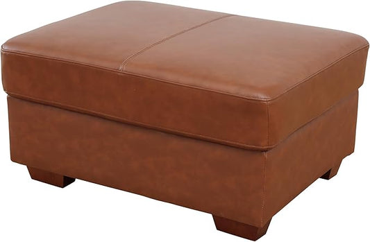Ottoman Rectangular Storage Ottoman Bench, Genuine Cow Leather Footrest, Coffee Table, Stool Footstool with Hinged Lid for Living Room, Bedroom, Entryway, Brown, 36.5"x28"x18.5"
