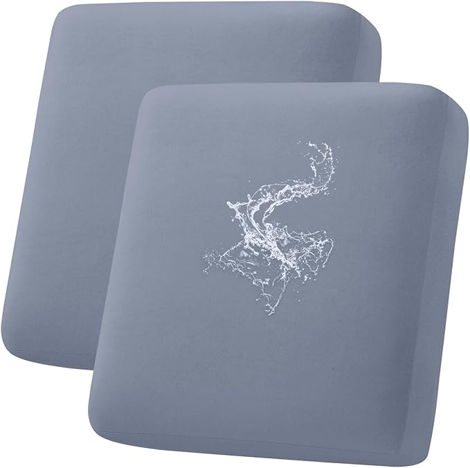 hyha Waterproof Couch Cushion Covers, Stretch Sofa Couch Seat Slipcover for Dog Washable, Non-Slip Waterproof Outdoor Cushion Covers for Patio Furniture Replacement (2 Pieces, Grey)