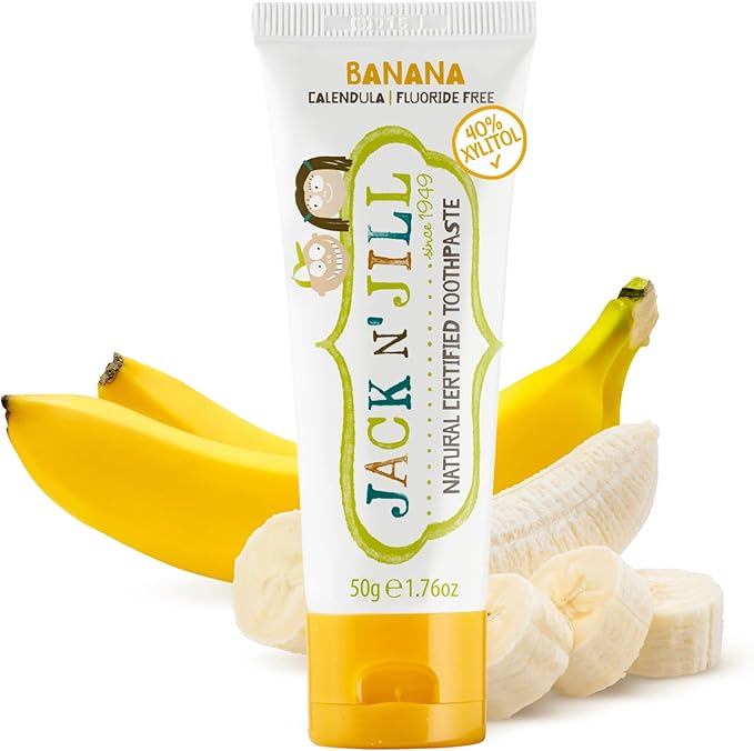 Jack N' Jill Natural Toothpaste for Baby and Infants - Fluoride Free Training Toothpaste, 40% Xylitol, BPA Free - Banana, 1.76 oz (Pack of 1)