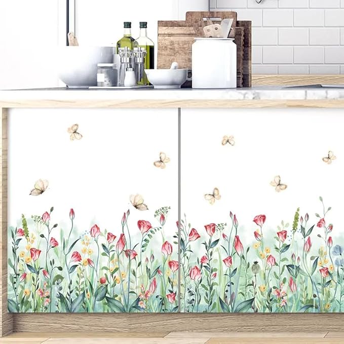 Set of 28x20 Inch Size Hello Spring Summer Window Cling Sticker Tulip, Flower and Butterfly Window Stickers, Spring and Summer Decor, Home, Shop, Party Window Glass Display Stickers (Floral)