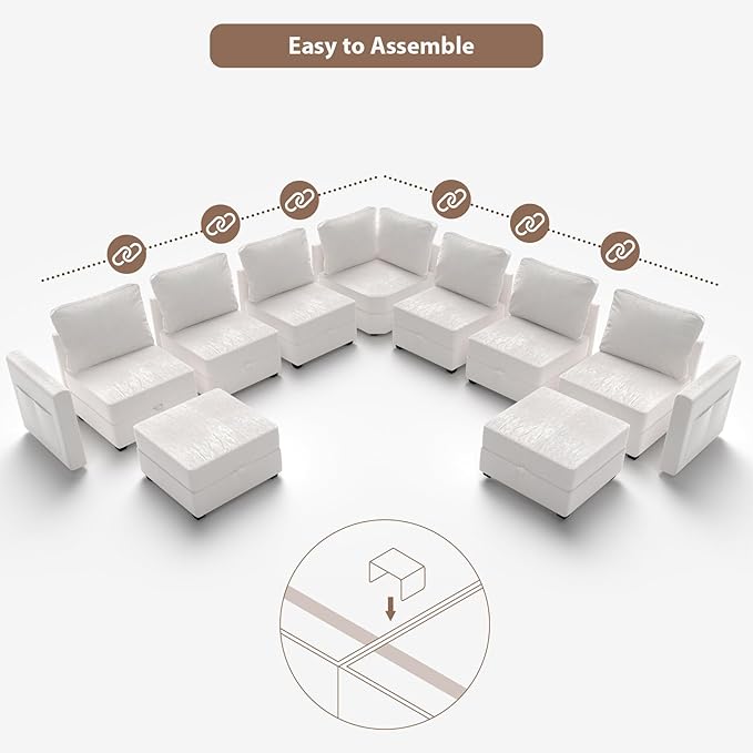 mestyl Modular Sectional Sofa Convertible U Shaped Sofa Couch Set with Storage for Living Room, Modern 4 Seater Modular Sectional Couch with 2 Movable Ottoman (Beige)