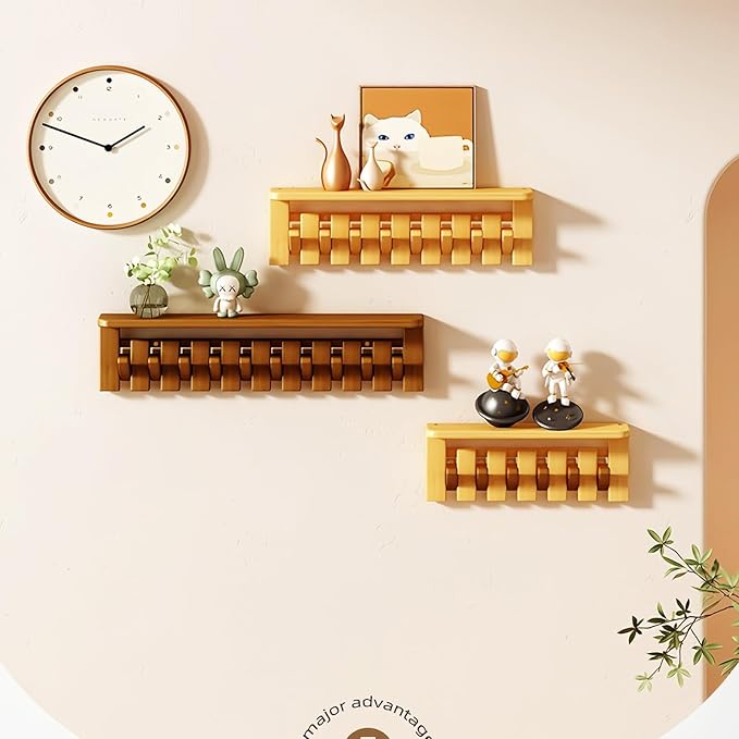 Wall Mounted Piano Key Hanger | Flip Style Hook | Entrance Wall Art Hook, Made of Oak Wood (3 Times Painted, 4 Times Polished) (Tray Beech, 4Hooks)