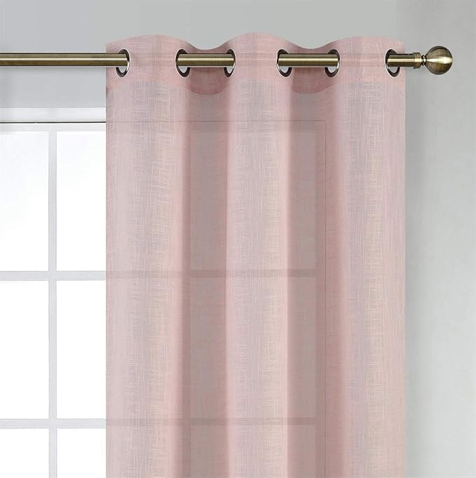 MIUCO Semi Sheer Curtains Poly Linen Textured Solid Grommet Curtains 63 Inches Long for Living Room 2 Panels (2 x 37 Wide x 63" Long) Pink