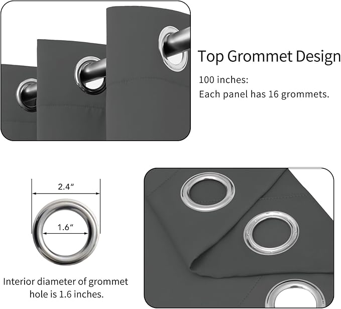 Easy-Going Blackout Door Curtains for Bedroom, Solid Thermal Insulated Grommet and Noise Reduction Window Drapes, Room Darkening Curtains for Living Room, 1 Panel (100x84 in, Gray)