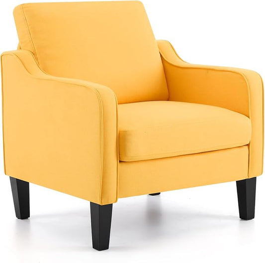 VINGLI Accent Chair for Living Room Chairs Yellow Reading Chair for Bedroom Scooped Arm Chair Mid Century Modern Accent Chairs Upholstered Comfy Chair for Apartment, Waiting Room