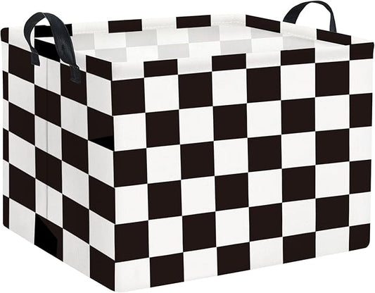 HIYAGON Rectangular Car Basket for Boys Checkered Basket Kids Baby Storage Bin Toy Organizer Box Car Room Decor(Racing Flag)