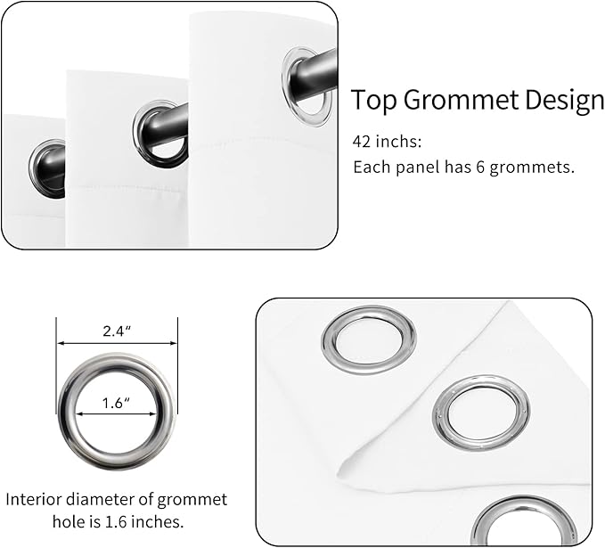 Easy-Going Blackout Curtains for Bedroom, Solid Thermal Insulated Grommet and Noise Reduction Window Drapes, Room Darkening Curtains for Living Room, 2 Panels(42x72 in, White)