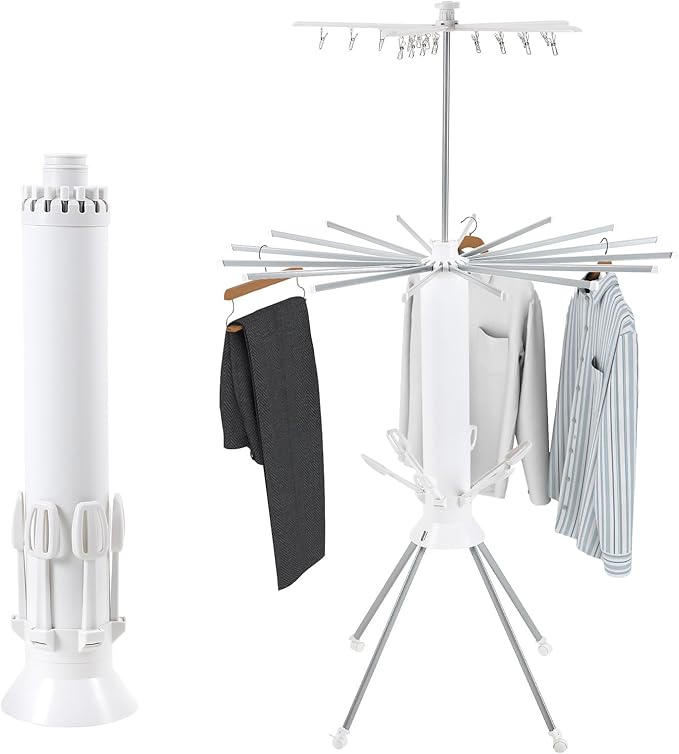 3 Tier Portable Clothes Drying Rackwith 4 Pulleys,Indoor and Outdoor Collapsible Rack Clothing with Shoe Drying Rack for Space Saving
