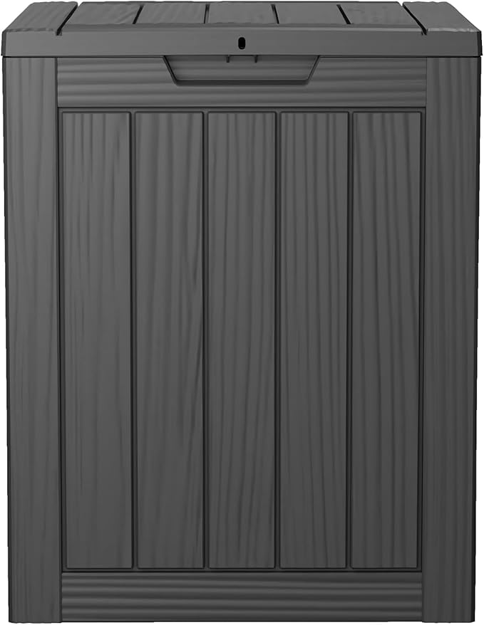 Outdoor Storage Box 28 Gallon, Deck Box Waterproof Resin with Lockable Lid, UV-Resistant Patio Storage Box for Pool Supplies, Garden Tools, Black